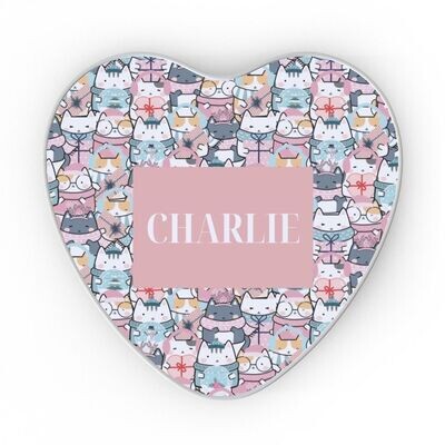 Personalised Cute Cats - Heart Tin