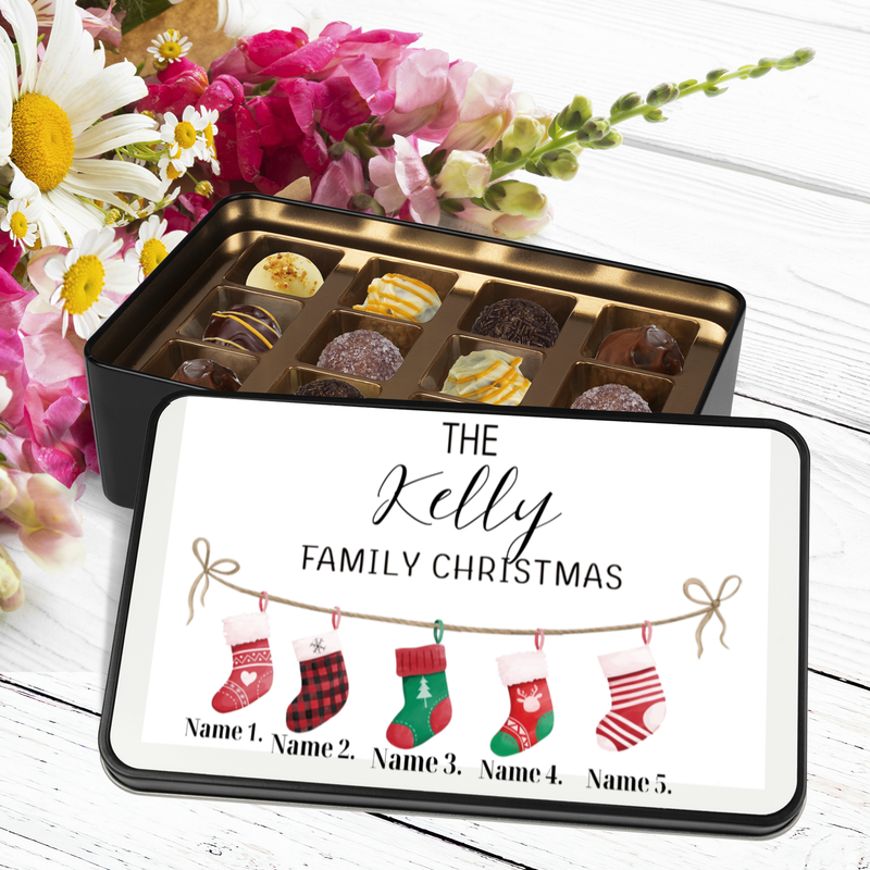 Christmas Family Stockings - Personalised Keepsake Tin & Chocolates