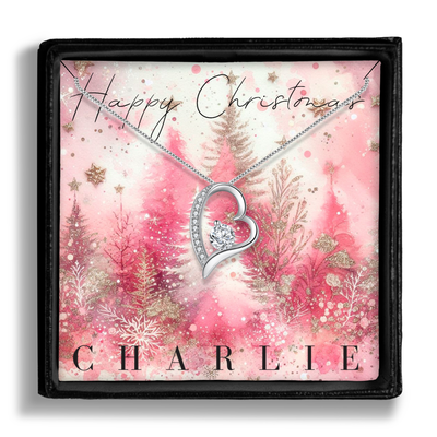 Pink winter wonderland - Personalised card & Pendant Necklace