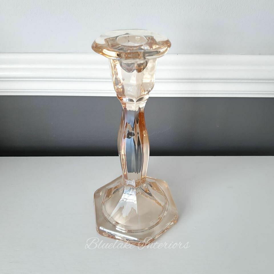 Amber Coloured Glass Dinner Candle Holder Candlestick