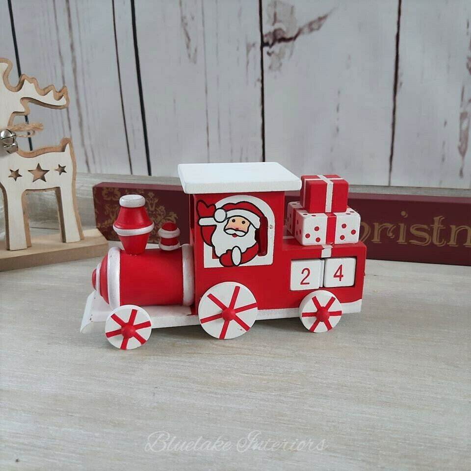 Red & White Christmas Advent Countdown Wooden Train