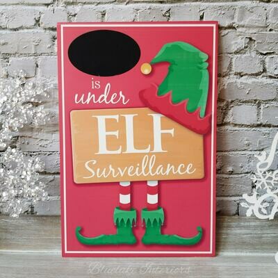 Choice of Name Is Under Elf Surveillance Red Christmas Chalkboard Plaque