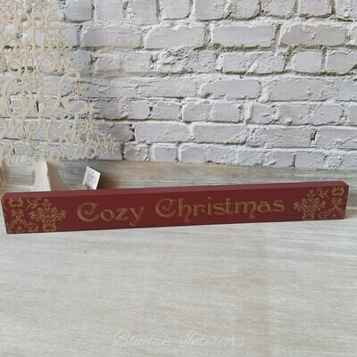 Red & Gold Cozy Christmas Freestanding Plaque