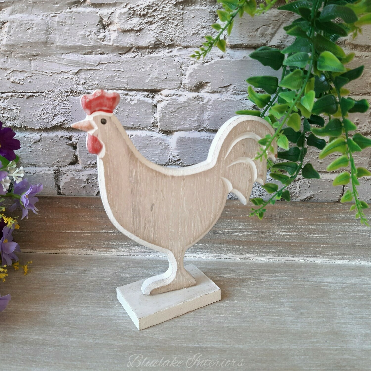 Small Wooden Whitewashed Chicken Figure