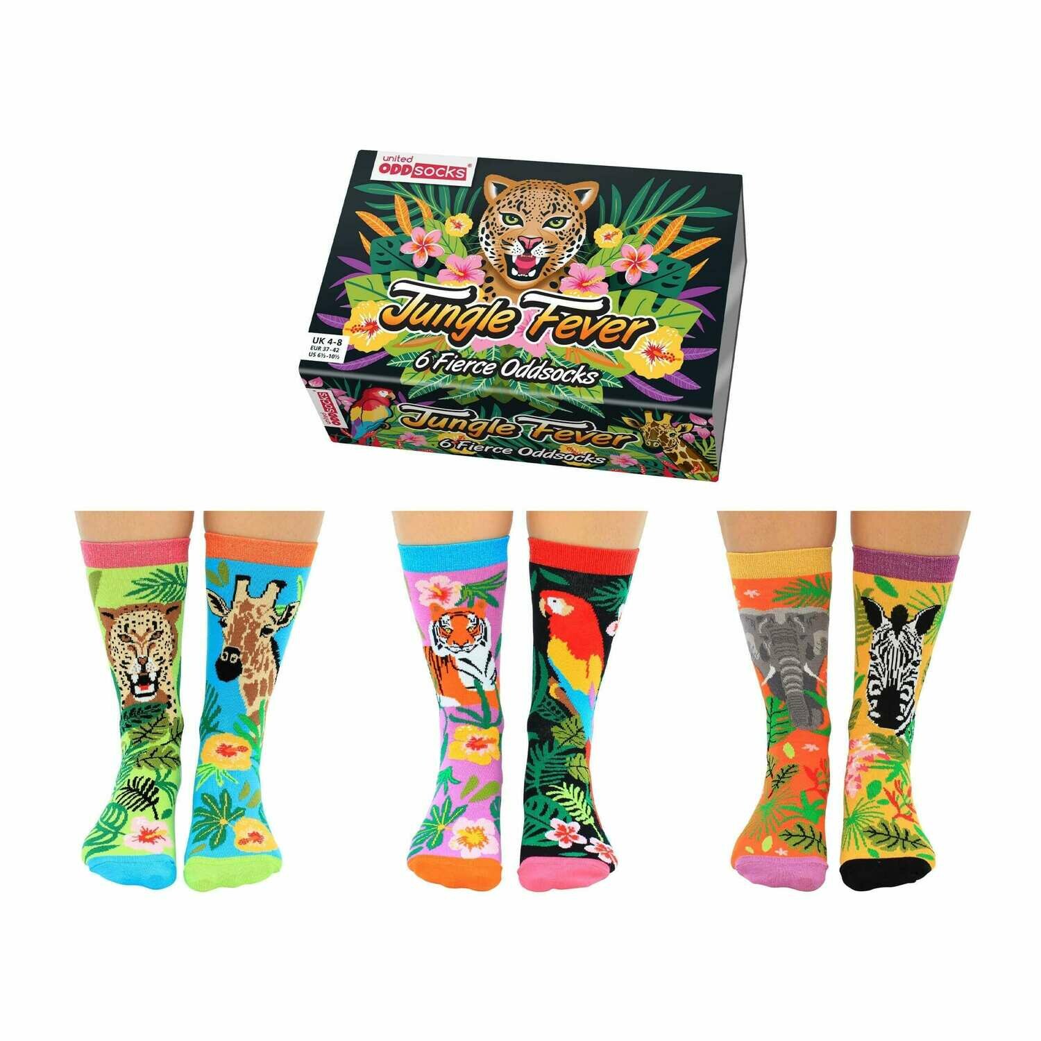 Ladies United Oddsocks Jungle Fever 6 Fierce Odd Socks Gift Boxed