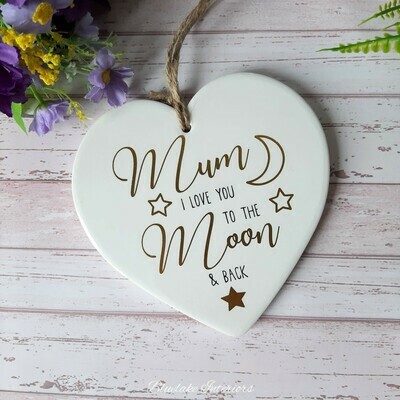 Mum I Love You To The Moon And Back Ceramic Hanging Heart
