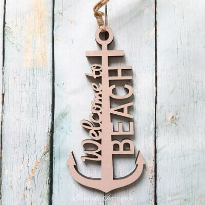 Welcome To The Beach Hanging Anchor Design Wall Sign