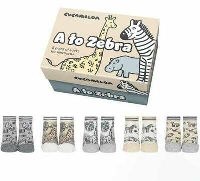 A to Zebra 5 Pairs of Newborn Socks by Cucamelon Safari Theme