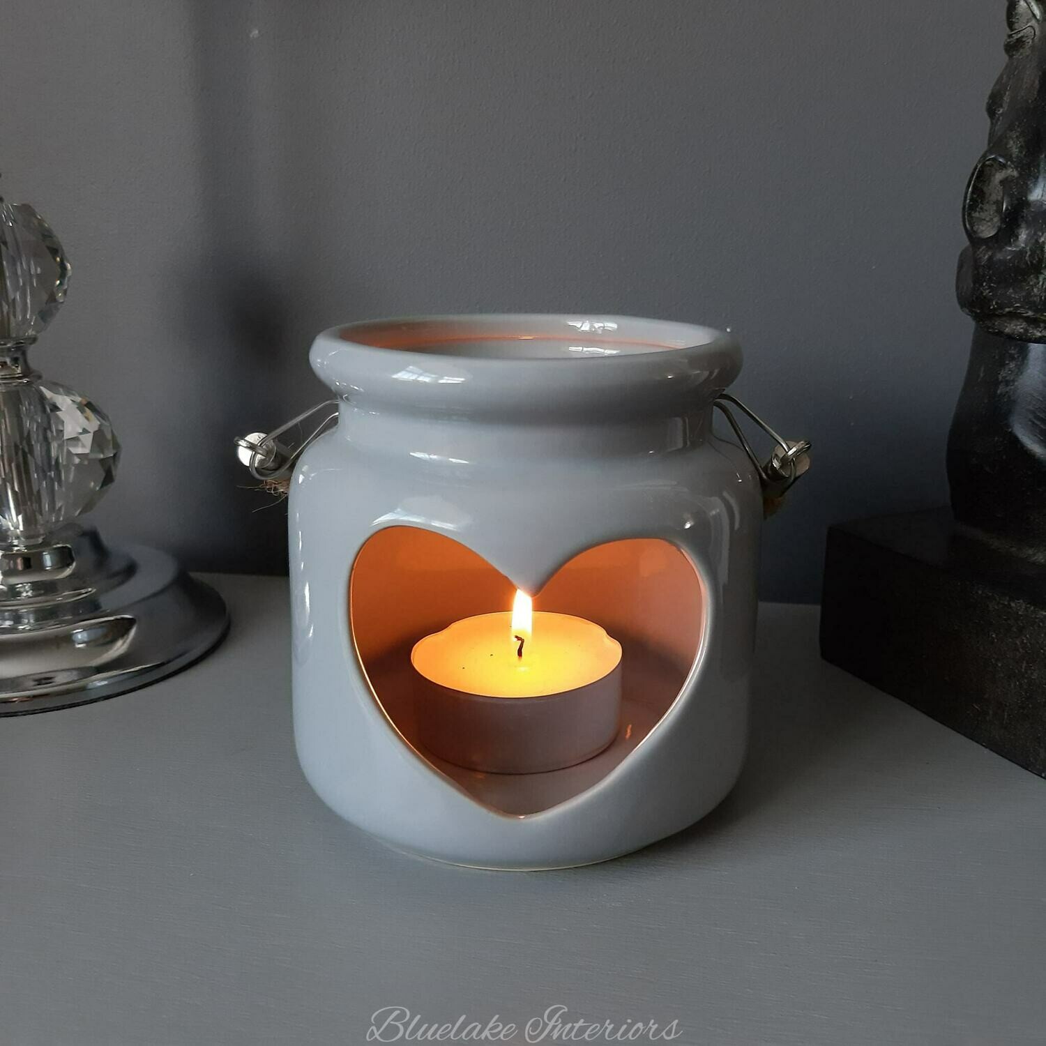 Desire Aroma Grey Ceramic Cut Out Heart Candle Lantern