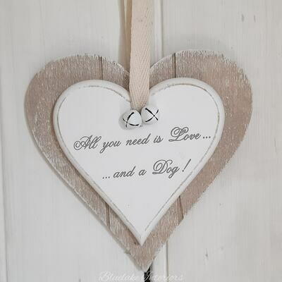 All You Need Is Love And A Dog Wooden Double Hanging Heart