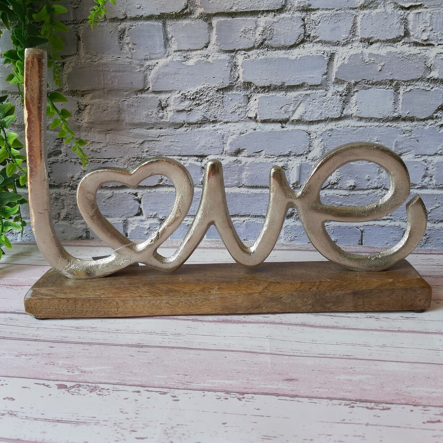 Silver Love Plaque on a Wooden Base *Seconds*