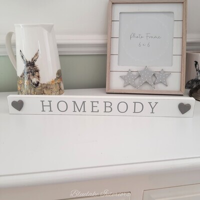 Homebody White Free Standing Plaque With Grey Hearts