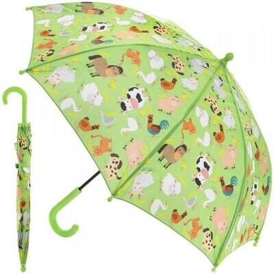 Little Stars Farmyard Design Green Toned Children's Umbrella