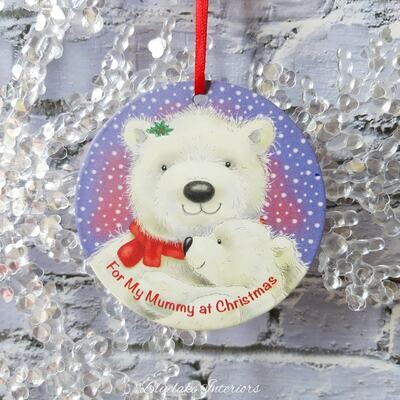 For My Mummy At Christmas Cute Polar Bear Metal Bauble Hanging Sign