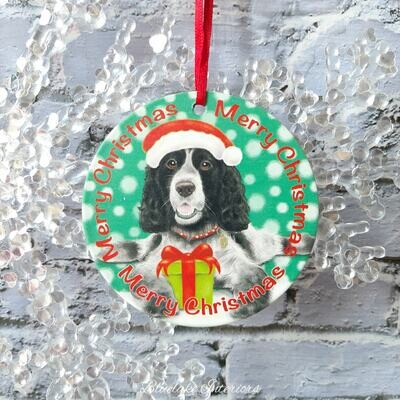 Cocker Spaniel Merry Christmas Metal Bauble Hanging Sign