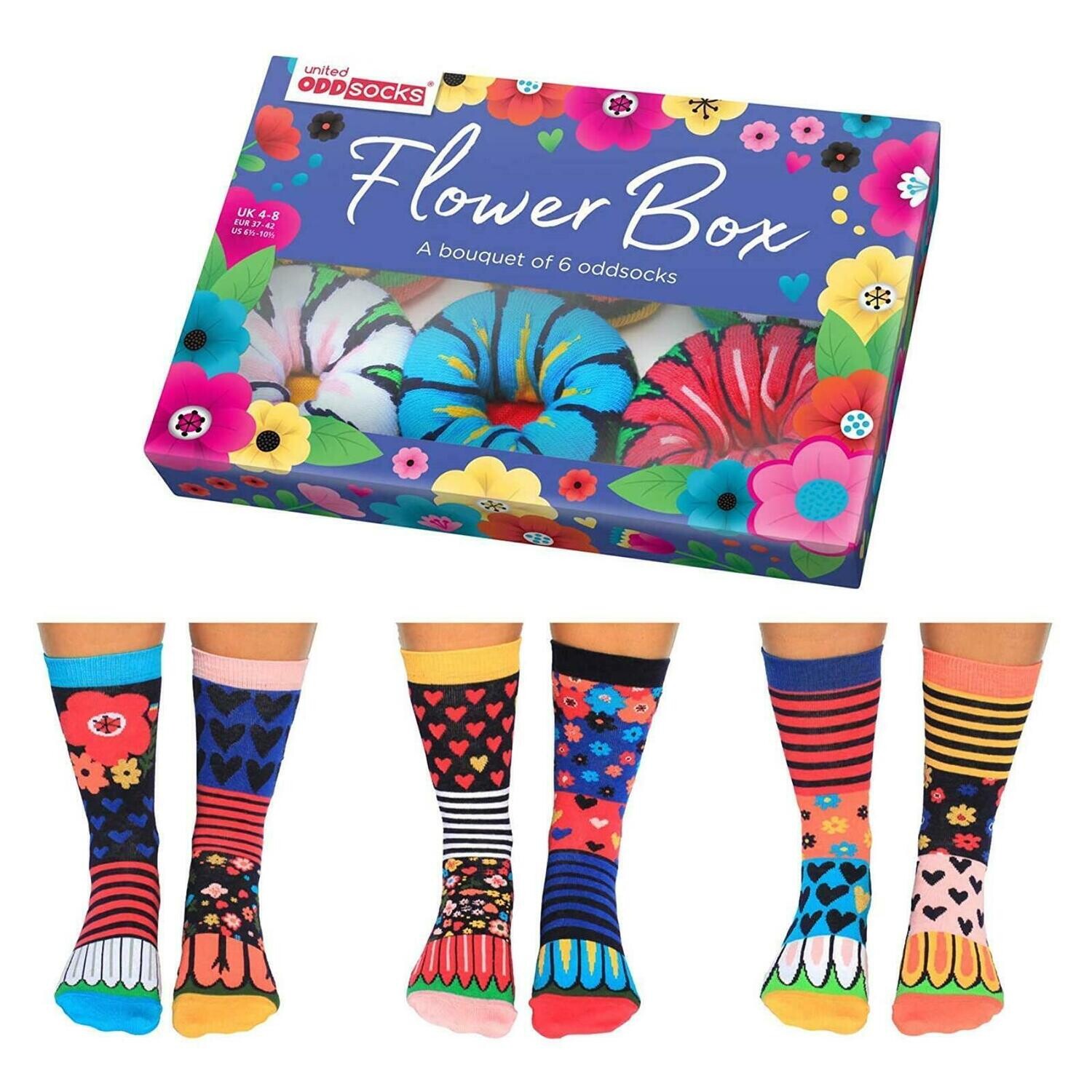 Ladies United Oddsocks Flower Box A Bouquet of 6 Odd Socks Gift Boxed