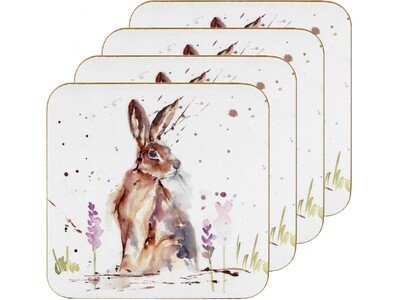 Set of 4 The Country Life Hare Design Coasters Water Coloured Inspired Print