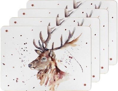 Set of 4 The Country Life Stag Design Placemats Water Coloured Inspired Print