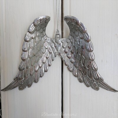 Silver Glittery Angel Wings Hanging Christmas Decoration
