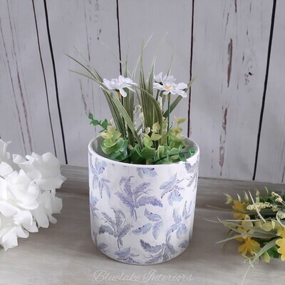 Blue Tone Leaf Print Ceramic Plant Pot