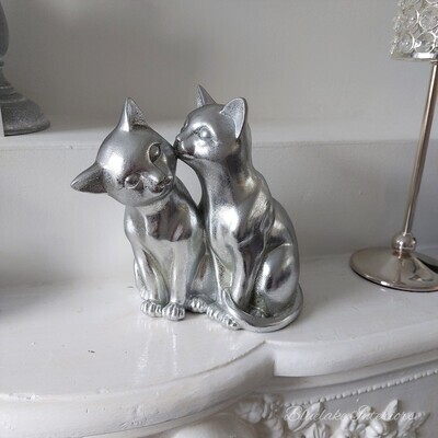 Silver Sparkle Kissing Cats Ornament