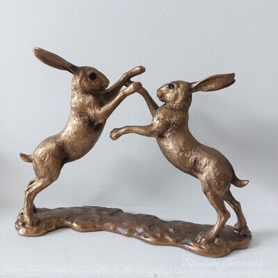 Large Reflections Bronze Boxing Hares Ornament Gift Boxed Figurine