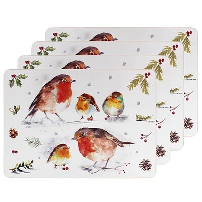 Winter Robins Set of 4 Christmas Themed Placemats