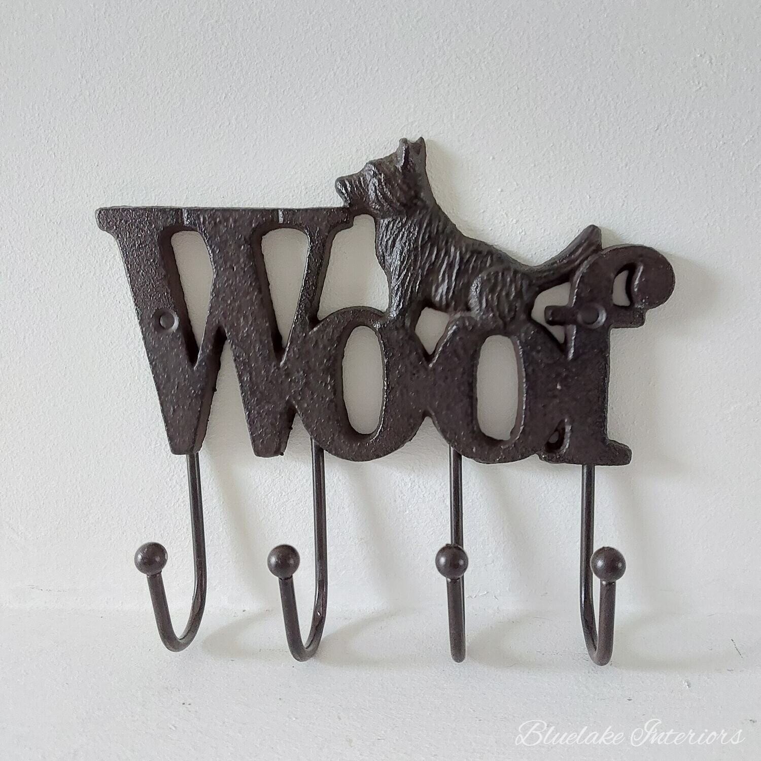Rustic Cast Iron Wall Hooks Woof Dog Design Farmhouse Country Hooks