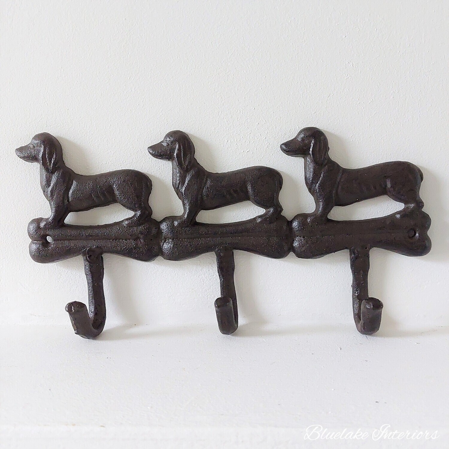 Rustic Cast Iron Wall Hooks Dachshund Sausage Dog Design Farmhouse Country Style