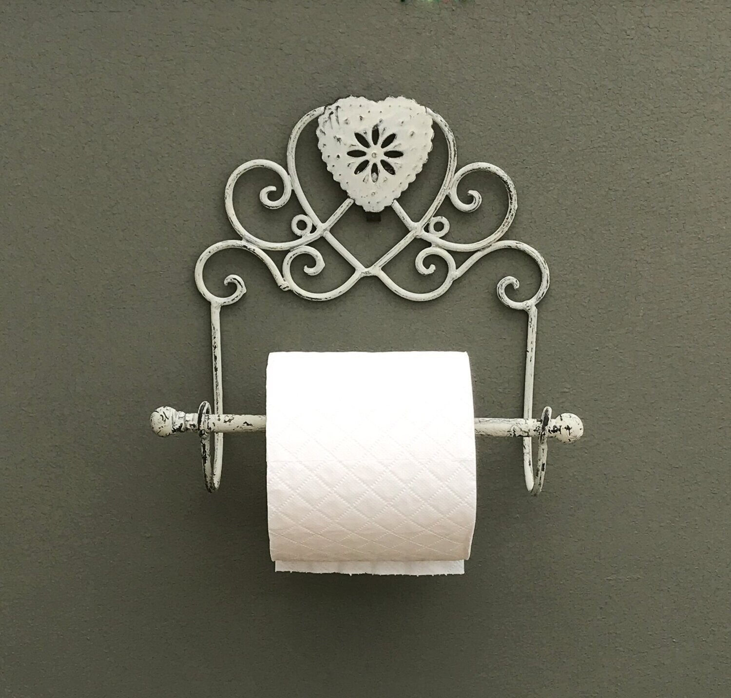 Wall Mounted Grey Heart Toilet Roll Holder