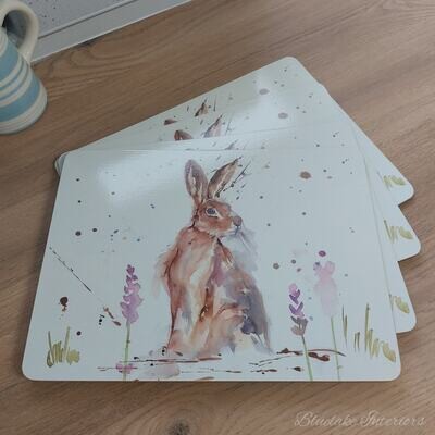 Set of 4 The Country Life Hare Design Placemats Water Coloured Inspired Print