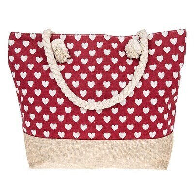 Red Hearts & Natural Canvas Tote Bag Tote Beach Shopping Bag