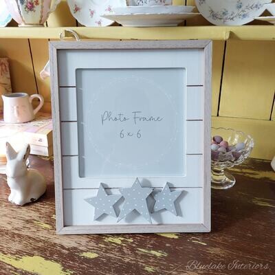 Cream Wooden Slatted Photo Frame Featuring 3 Wooden Stars