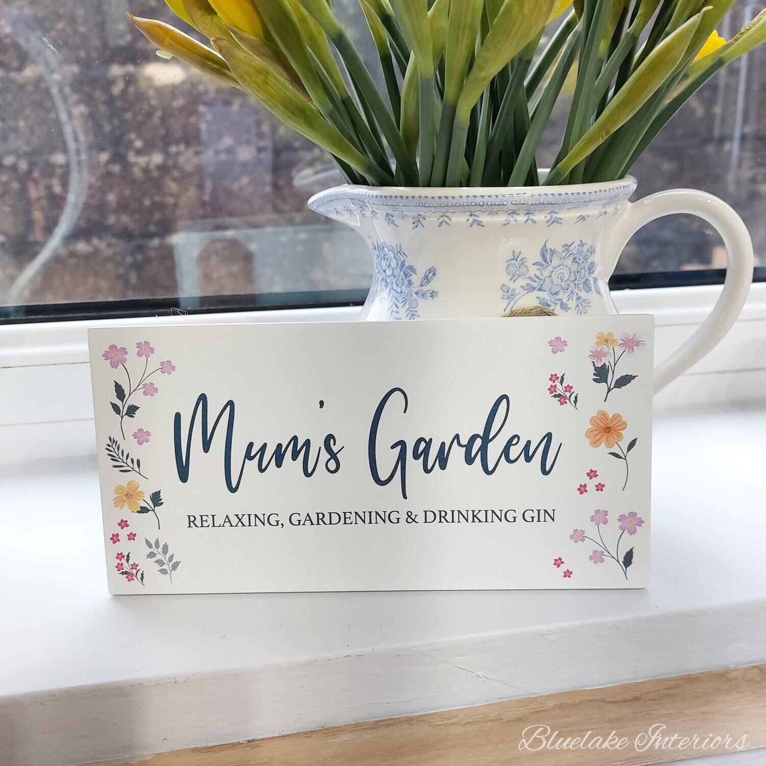 Mum's Garden White Floral Hanging Wooden Wall Sign