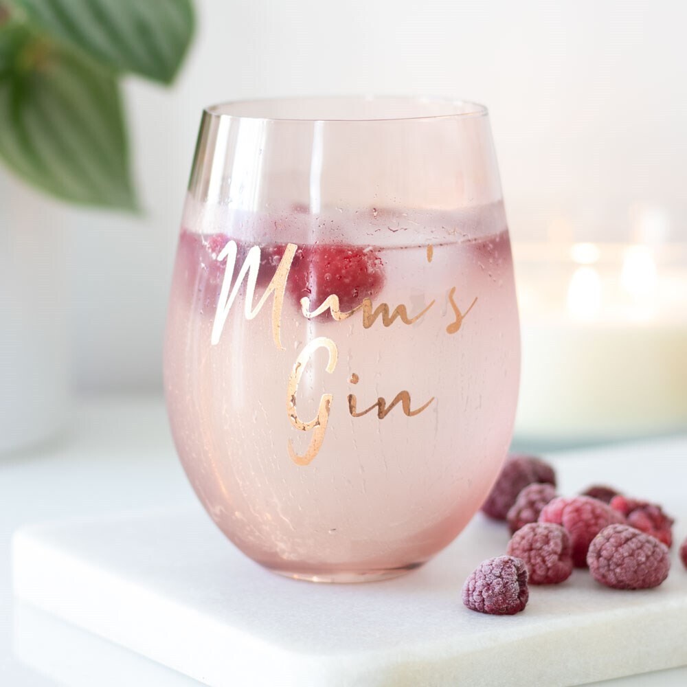 Mum's Gin Pink Stemless Wine Glass Mother's Day Gift Idea