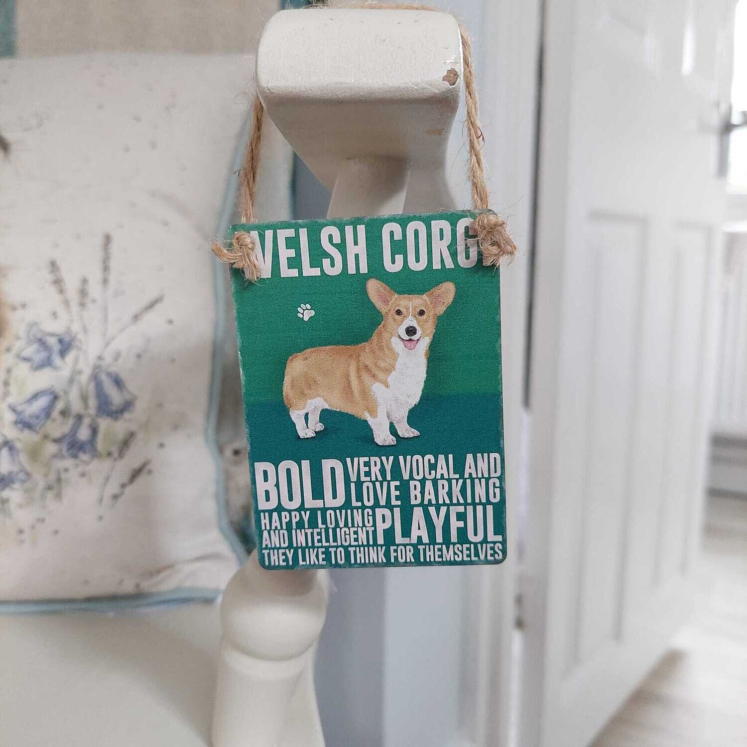 Mini Metal Hanging Welsh Corgi Dog Sign Wall Decoration
