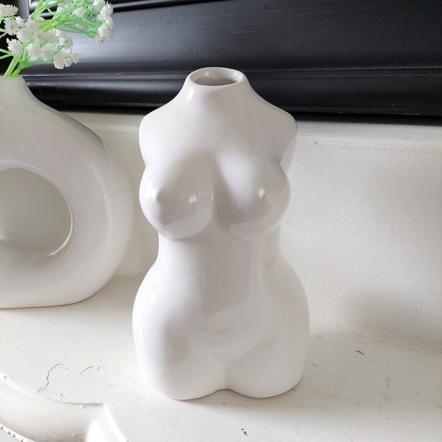 White Ceramic Female Upper Body Vase Bust Nude Torso