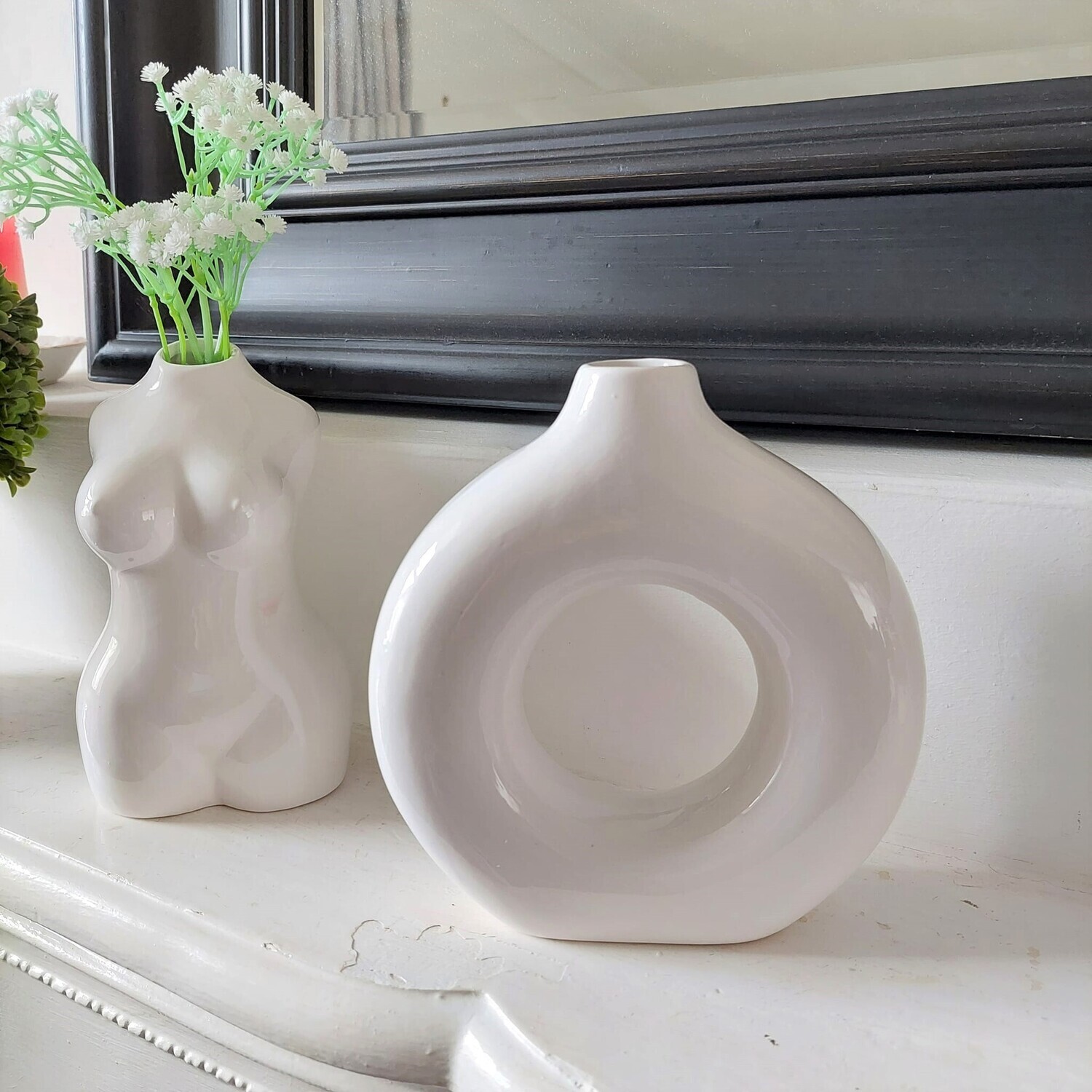 White Ceramic Donut Vase Nordic Minimalist Bud Dried Flowers Vase