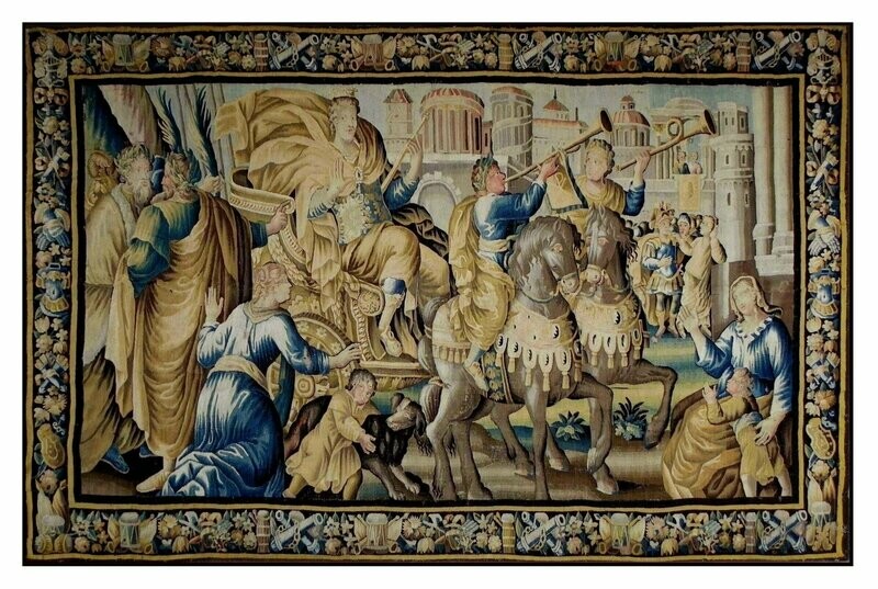 Tapisserie de Felletin -la Victoire d'Alexandre entrant à Babylone - Epoque 17e - Dim:L460xH280