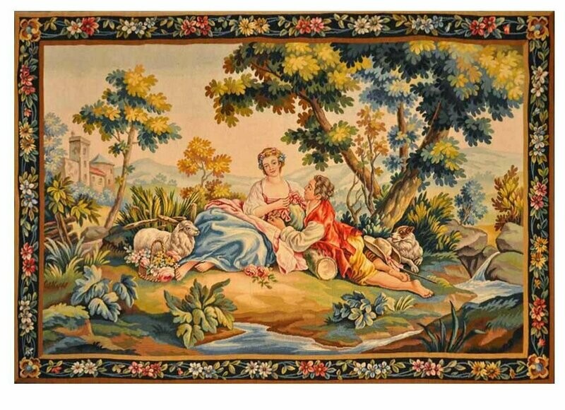 Aubusson Tapestry - Oath of Love - 19th century - Size: 150xH100