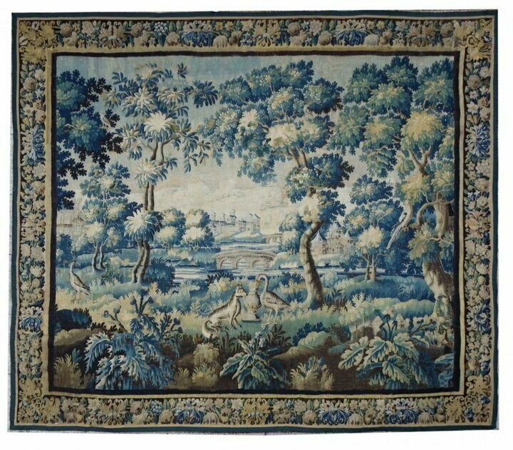 Tapisserie d'Aubusson - Verdure La fable de la fontaine - Epoque 17e - Dim:L320xH275 - VENDU