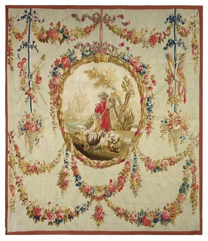 Tapisserie Aubusson à médaillon - Epoque 18e - Dim:L212xH236 - RÉSERVÉE