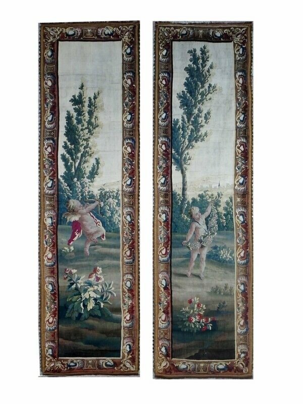 Pair of Beauvais Tapestries - Cupid in Pamper - 18th century - Size: L290xH0.80 - Sold