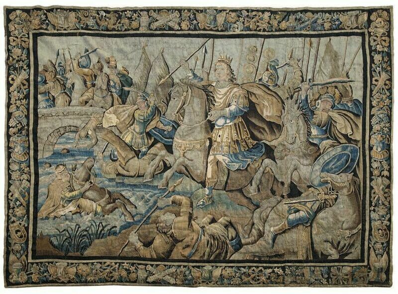 Tapisserie Aubusson - La bataille du pont Milvius - Epoque 18e - Dim:L370xH270