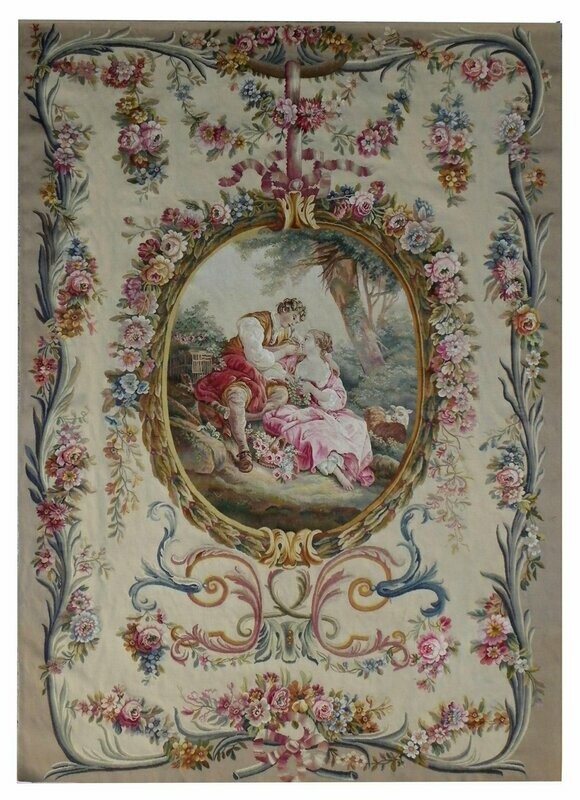 Tapisserie Aubusson à médaillon - Epoque 19e - Dim:L150xH217