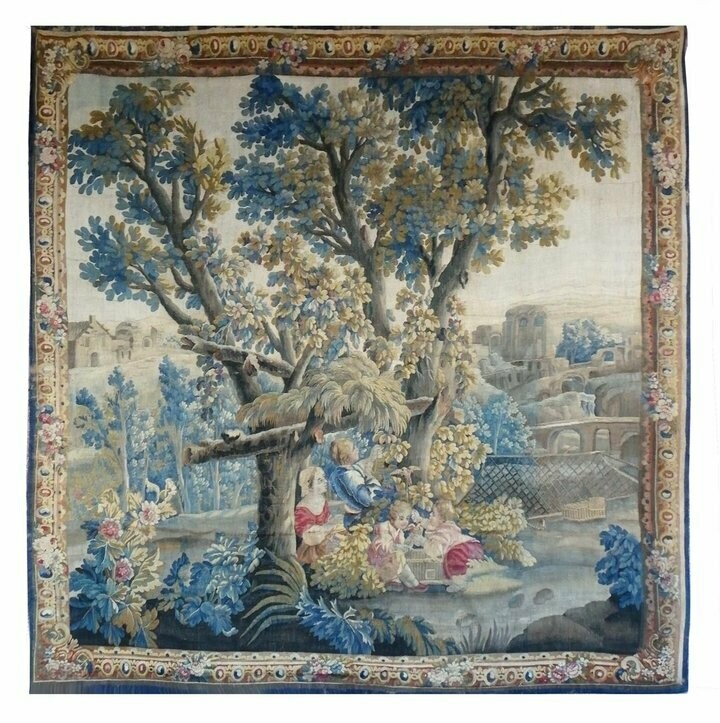 Tapisserie d'Aubusson - Les Oiseleurs - Epoque 18e - Dim:L230xH250