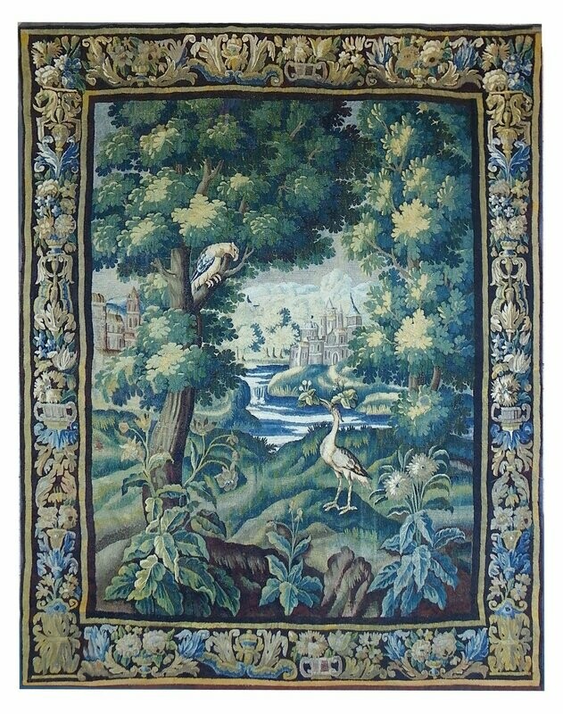 Tapisserie Aubusson - échassier - Epoque 18e - Dim:L222xH270