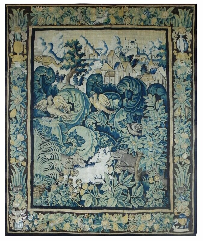 Tapisserie Feuilles de Choux - Atelier de la Marche - Epoque 16e - Dim:3.00Hx2.50L