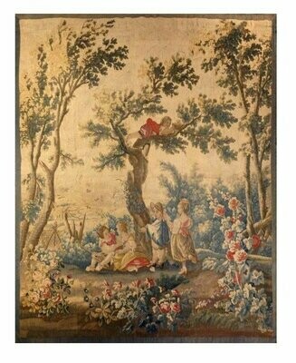 Tapisserie ancienne d'Aubusson - "L'Oiseleur" d'après François Boucher - Epoque 18e.siècle - Dim:1.80Lx2.20H