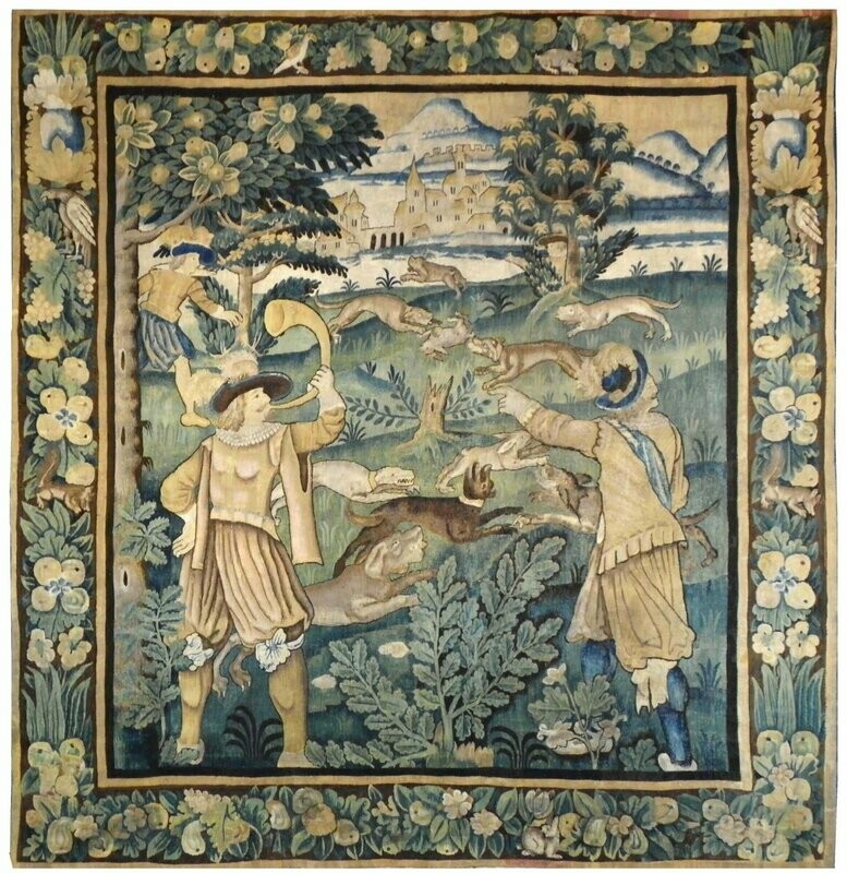 Tapisserie Atelier de la Marche - La chasse au lapin - Epoque fin de 16e siècle - Dim:2.75Hx2.60L
